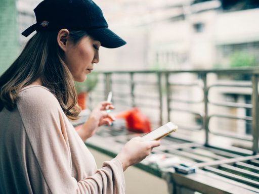 woman looking at phone